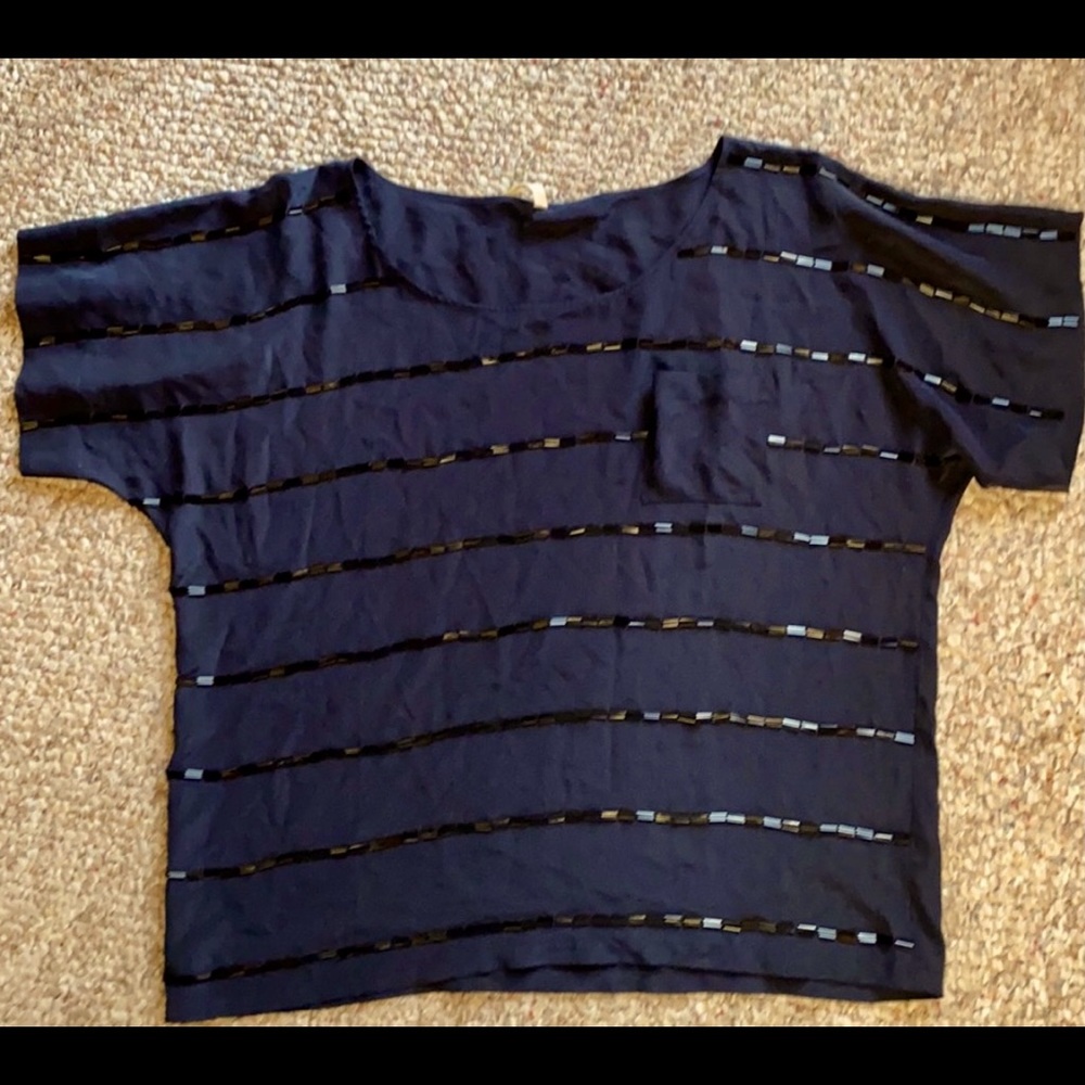 Navy top shiny stripes
